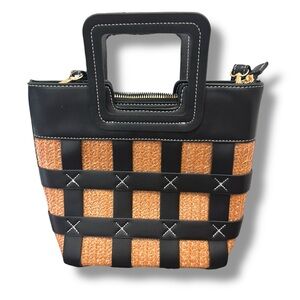 Black & Tan Woven Square Handle Multiway Tote Bag